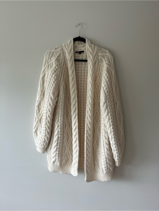 Maje Sweaters - Maje Cream Chunky Cable Knit Long Shawl Cardigan Wool Blend Sz 2 / M